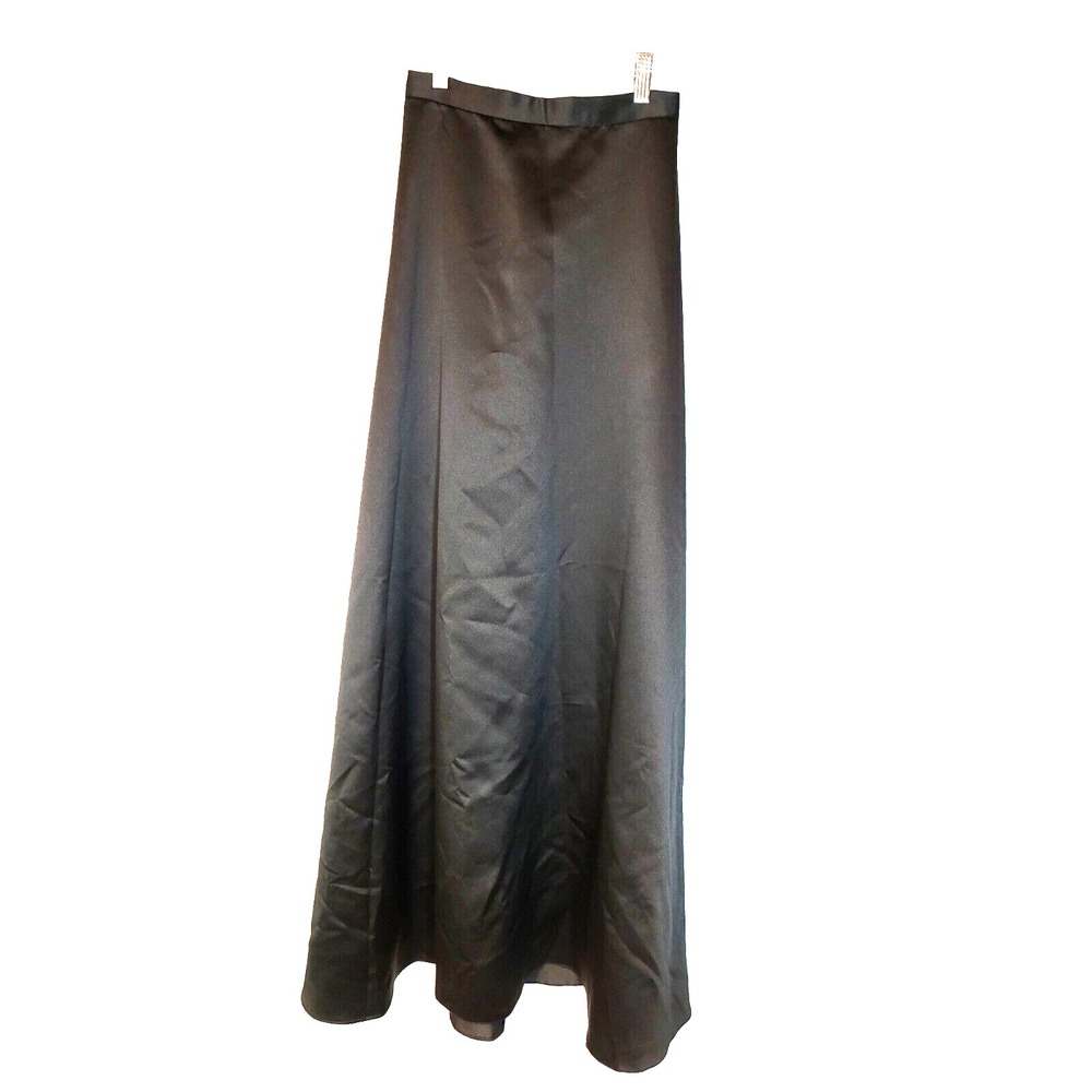 Black Satin Long Formal Circle Skirt Rear Zip Hook‎ & Loop Size 5/6 Tall